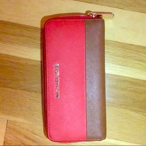 Michael Kors Orange and Brown Saffiano Wallet